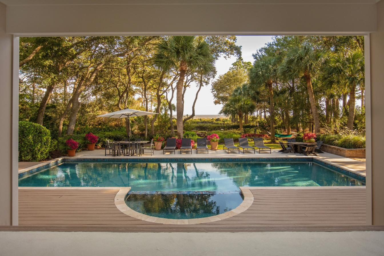 Ocean view framed through the windows at 14 Juniper Lane, Hilton Head