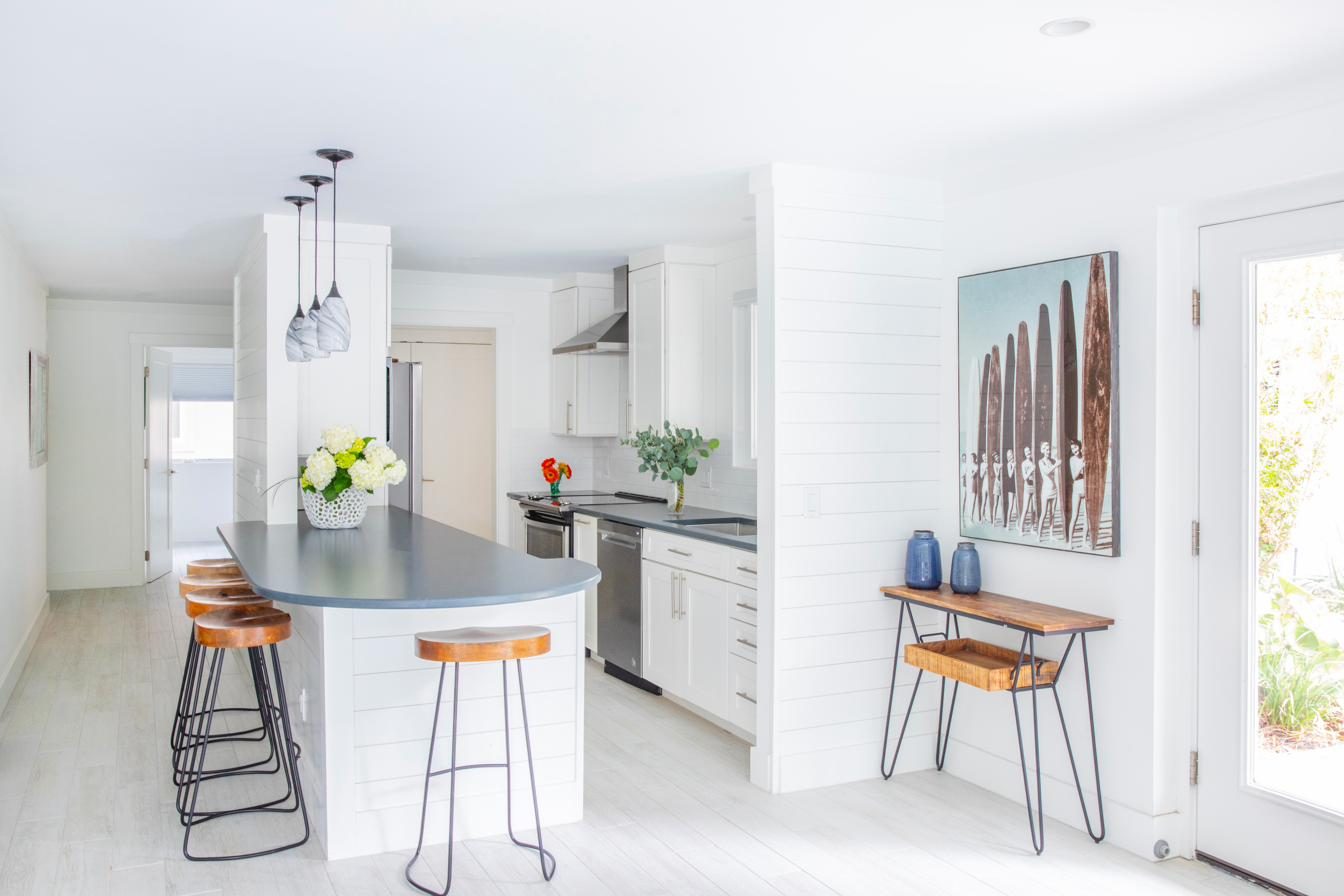 Bright fully-equipped island kitchen