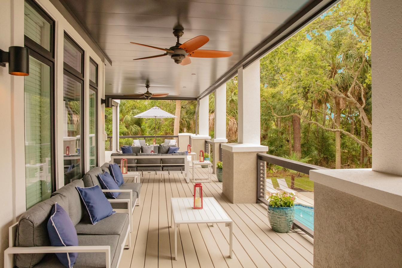 Lower porch overlooking the pool