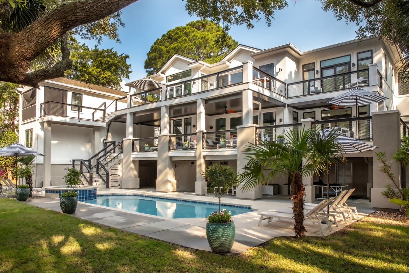 Rear exterior of 9 Juniper Lane oceanfront home, Hilton Head